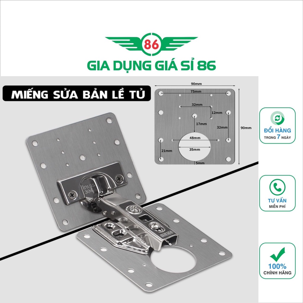 Miếng thép sửa bản lề tủ , miếng tấm Pát Pad thép vuông sửa bản lề tủ INOX