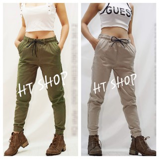 Quần jogger kaki khóa zip chân nữ