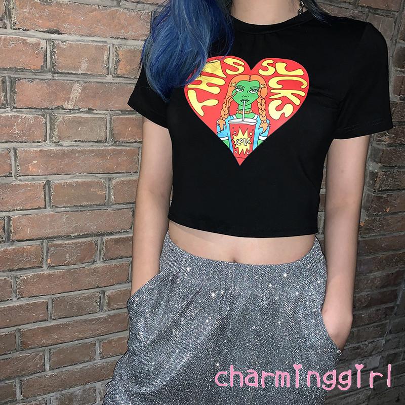 Áo thun nữ ngắn tay cổ tròn in hình hoạt hình