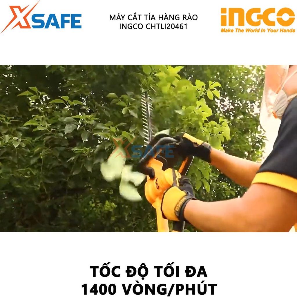 Máy cắt tỉa hàng rào dùng pin INGCO CHTLI20461 điện thế pin 20V, kèm 1 pin và 1 sạc nhanh