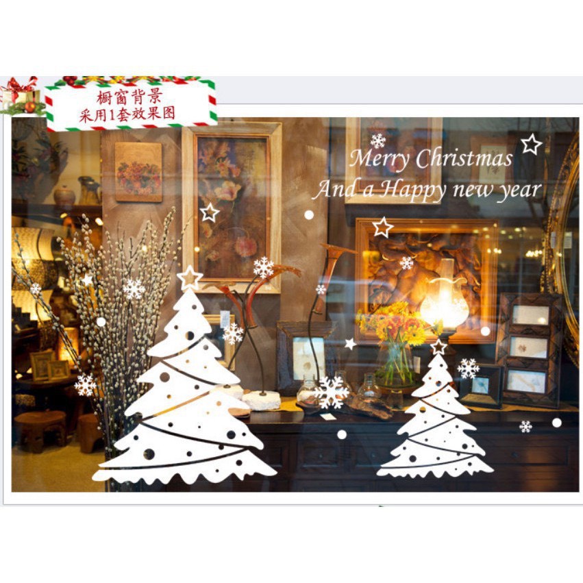 Decal Noel ⚡️𝐅𝐑𝐄𝐄 𝐒𝐇𝐈𝐏⚡️ Decal dán tường Noel CÂY THÔNG TRẮNG - PVC chống thấm nước, Decal hít công nghệ cao