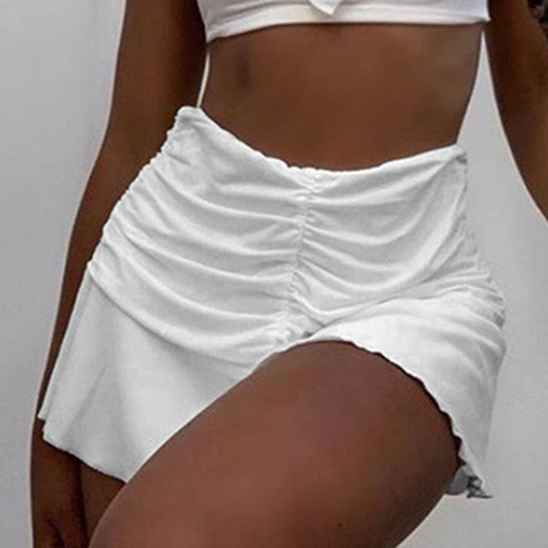 Palace Style Ruched Pleated Skirts Woman High Waist Casual 90S Mini Skirt Lady Trendy 2020 Y2K Summer Beachwear White S