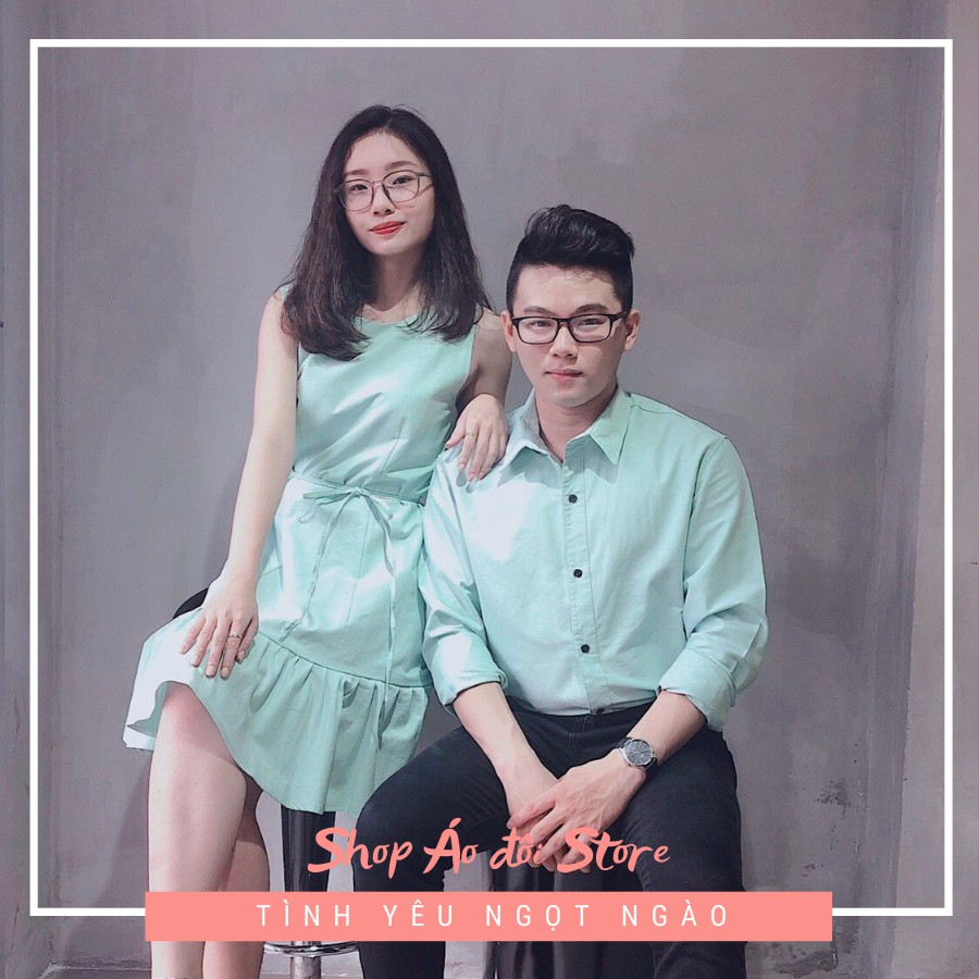 Bộ áo váy sơ mi cặp cao cấp, đồ đôi nam nữ dễ thương, chất đẹp để chụp hình cưới, đi du lịch