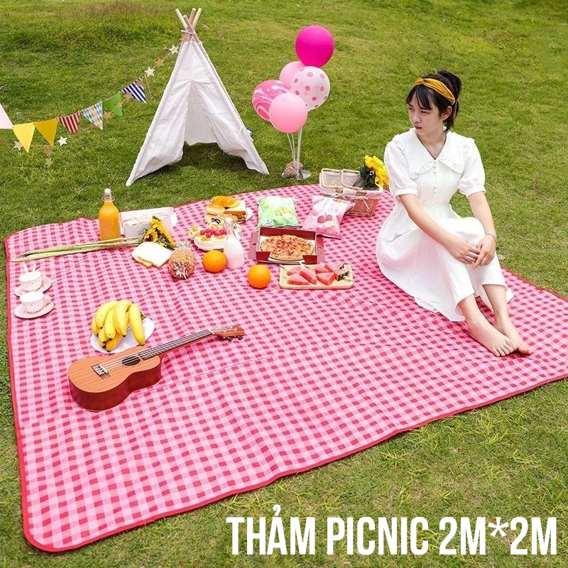 Thảm picnic khăn trải picnic dã ngoại gấp gọn kẻ caro chống thấm nước gấp gọn tiện lợi