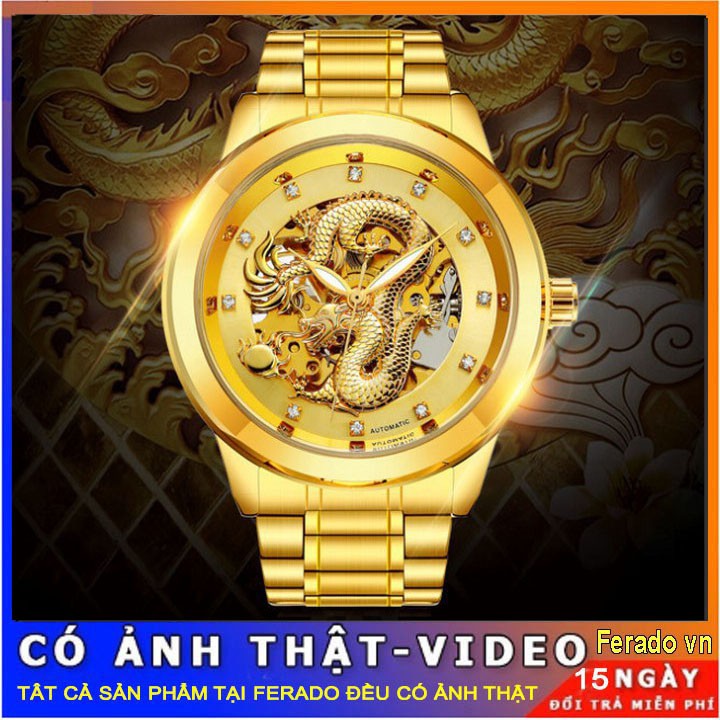 Đồng Hồ Nam Cơ Qianba Mặt Rồng Full Đen Dây Thép Chống Gỉ