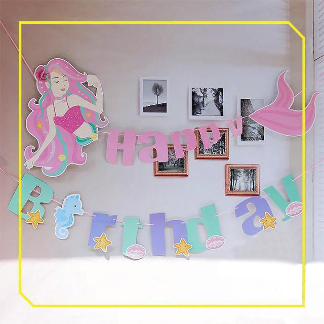 Ready Stock Mermaid Happy Birthday Banner / Bunting  / Under The Sea