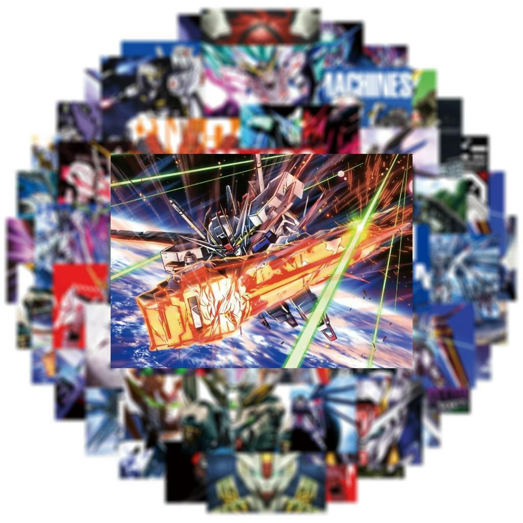 Bộ 50 Miếng Dán Chống Thấm Nước Hình GUNDAM Trang Trí Laptop Mũ Bảo Hiểm
