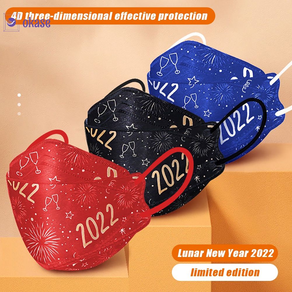 10 Khẩu trang KF94 KN95 kiểu lá liễu miệng cá ba chiều màu gradient họa tiết thời trang năm mới kiểu Hàn