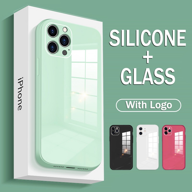 Ốp Điện Thoại Kính Cường Lực Cứng Viền Silicon Chống Sốc Cho iPhone 13 12 11 Pro Max Mini XR X XS Max 7 8 6 6S Plus + SE 2020
