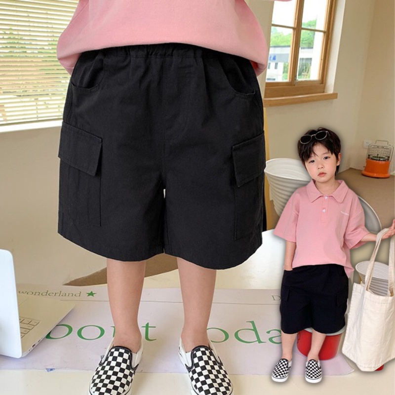 Quần ngố thô cho bé trai màu đen túi hộp size 4-7 tuổi