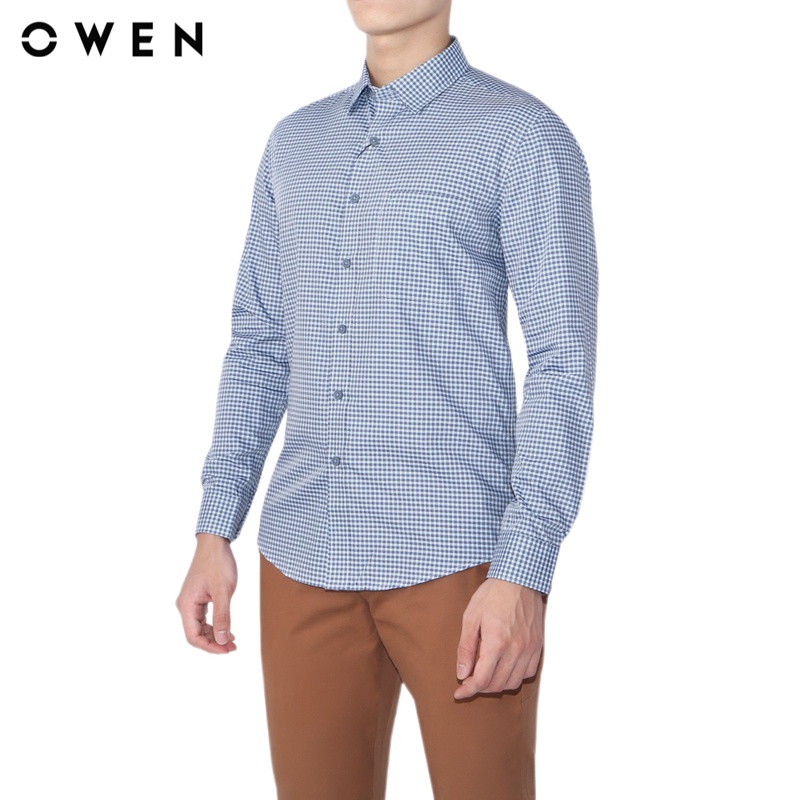 Áo sơ mi dài tay nam Owen Bạch đàn Regular Fit Caro - AR20707DT