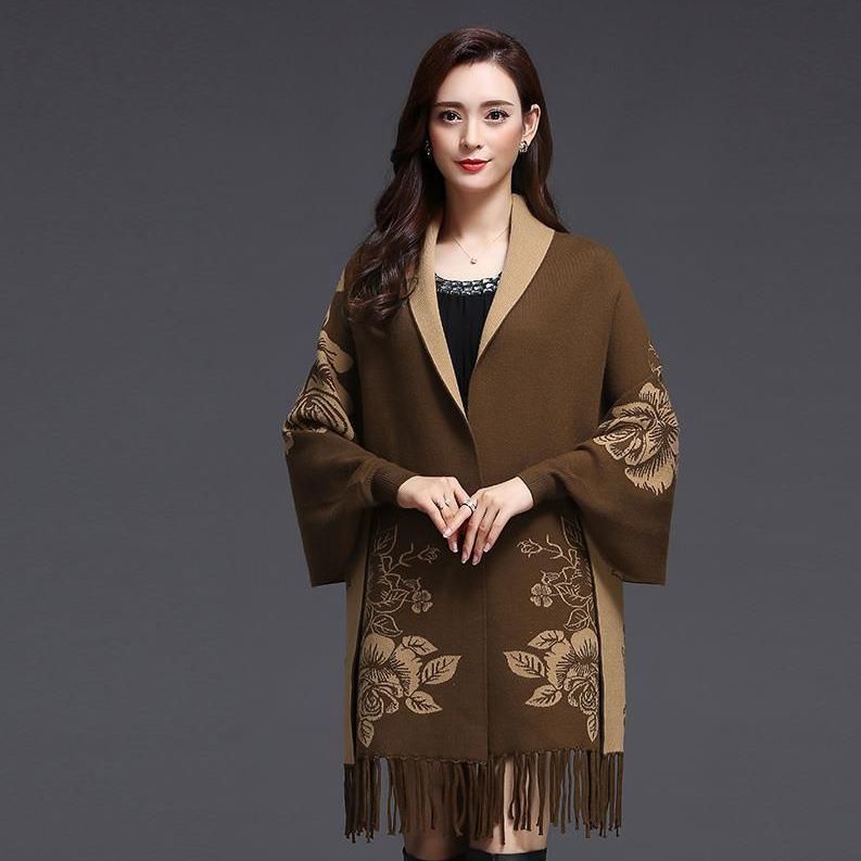 ☫∏ [Áo Choàng Nữ] Khăn Choàng Cổ Dệt Kim Vải Cashmere Phối Tua Rua Hai Cách Sử Dụng Kiểu Retro Hàng Có Sẵn | BigBuy360 - bigbuy360.vn
