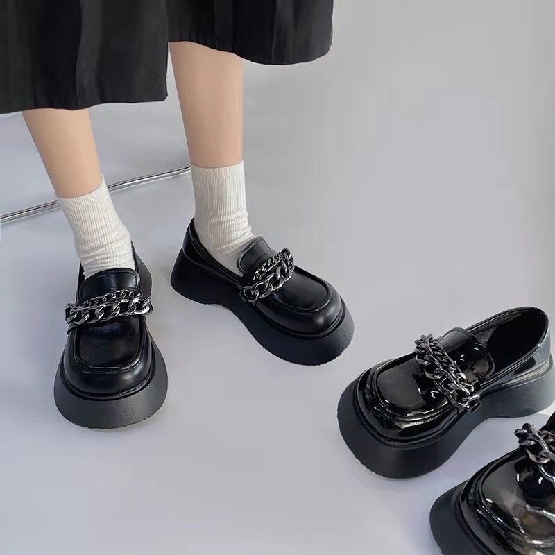 Giày oxford da lolita đế cao phối dây xích ngang phong cách retro