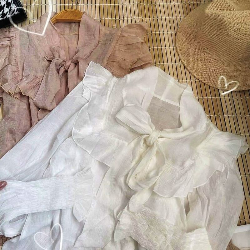 Áo sơmi kiểu trắng nữ có nơ ngực đường may kĩ cực đẹp cho các chị em