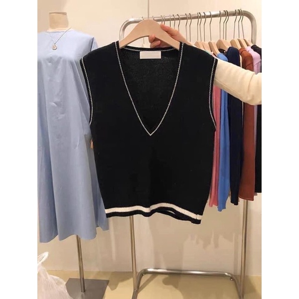 Áo len gile pha viền