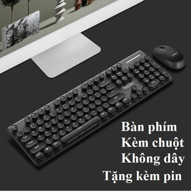 Bộ chuột bàn phím không dây Latope chuột bàn phím giả cơ cho văn phòng phím tròn N520