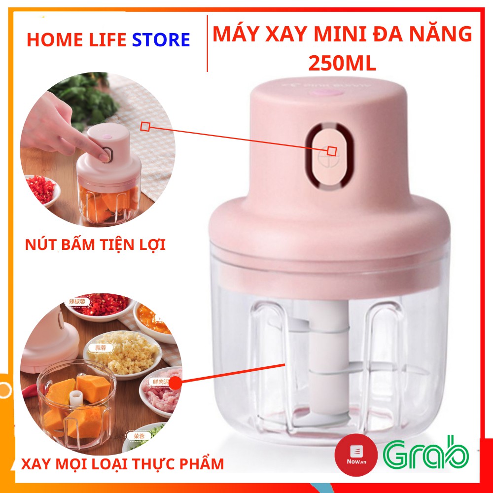 Máy Xay Mini Sạc Điện Dung Tích 250ml, Có Cổng Sạc Usb, Nhỏ Gọn Tiện Ích Dễ Sử Dụng, Xay Hành, Tỏi, Rau Củ