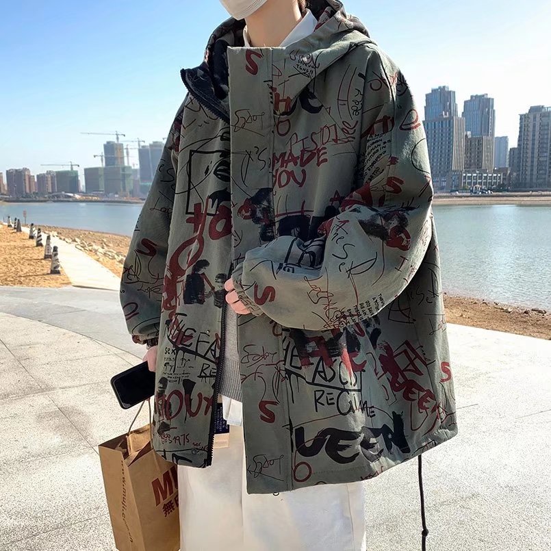 Áo khoác nam bigsize có mũ, áo choàng nam hoạ tiết Hiphop thời trang Hottrend Hàn Quốc