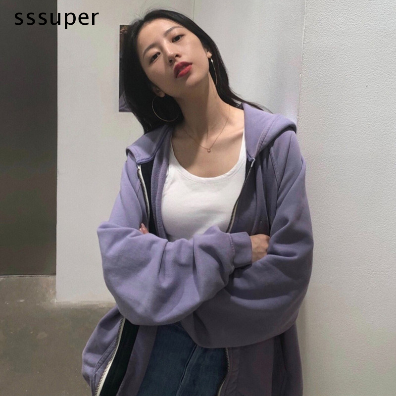 Áo khoác Hoodie tay dài màu trơn phong cách Hàn Quốc Cao Cấp