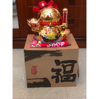 Mèo Thần Tài Sứ . Mèo May Mắn Maneki Neko Màu Vàng Bóng cao 19cm . Vẩy Tay Gọi Khách Tấn Tài Tấn Lộc.