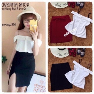 chân váy body xẻ trước