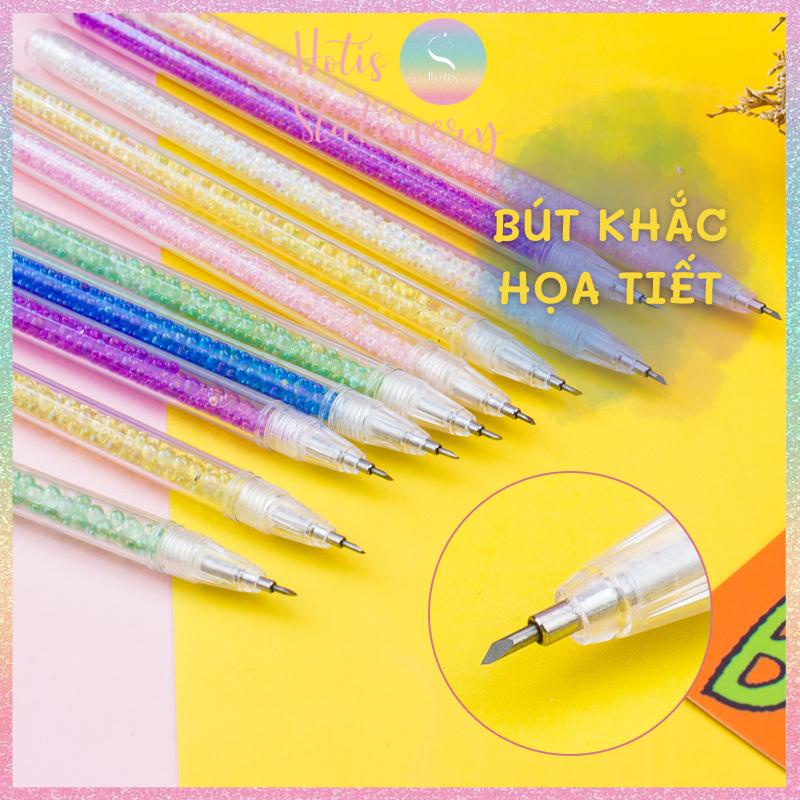 [HOTIS] Bút khắc họa tiết trên giấy/ sticker thân bút trang trí hạt màu xinh xắn - 6 màu