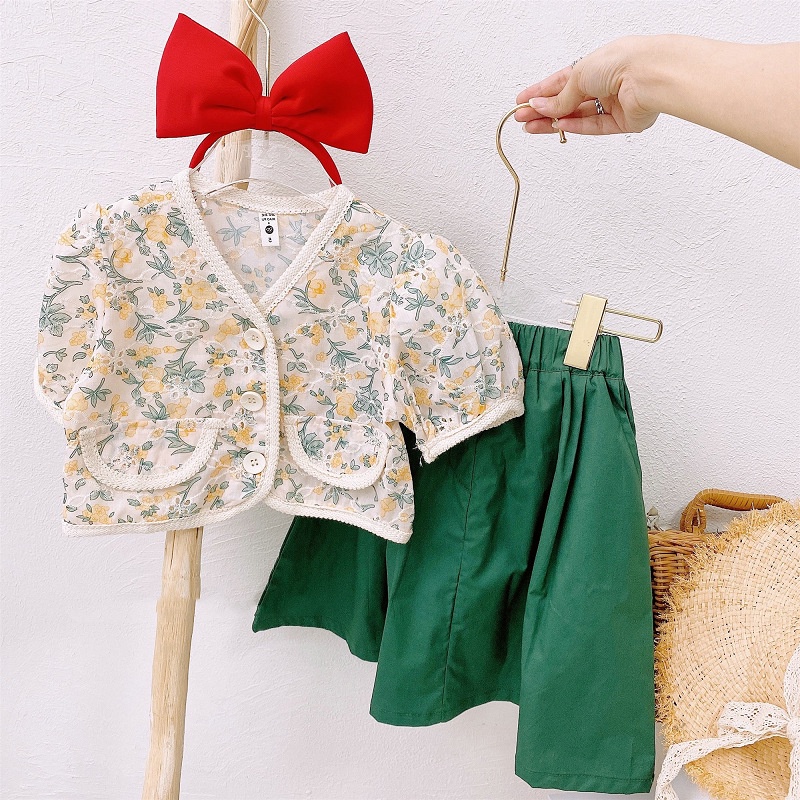 VT47 Size90-130(9-25kg) ️Set bộ bé gái (Áo vải thô + Chân váy vải mịn)  Thời trang trẻ Em hàng Quảng Châu