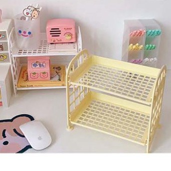 Kệ nhựa mini 2 tầng để đồ dùng học tập trang trí bàn học góc làm việc phong cách Hàn Quốc ( giá giỏ đựng đồ mini )