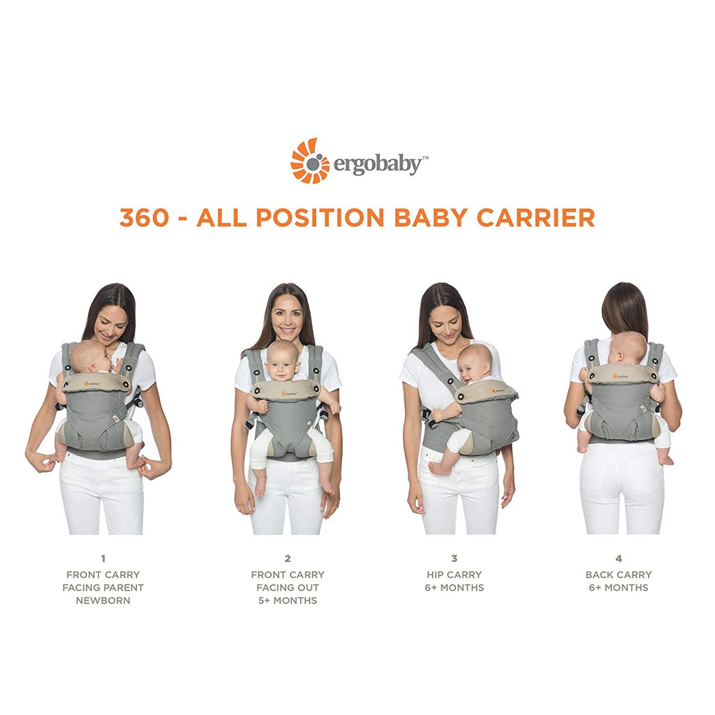 Địu em bé trợ lực Ergo baby 360 - Địu trợ lực 4 tư thế cho bé từ 4 tháng tuổi - Chất liệu vải cotton, full box