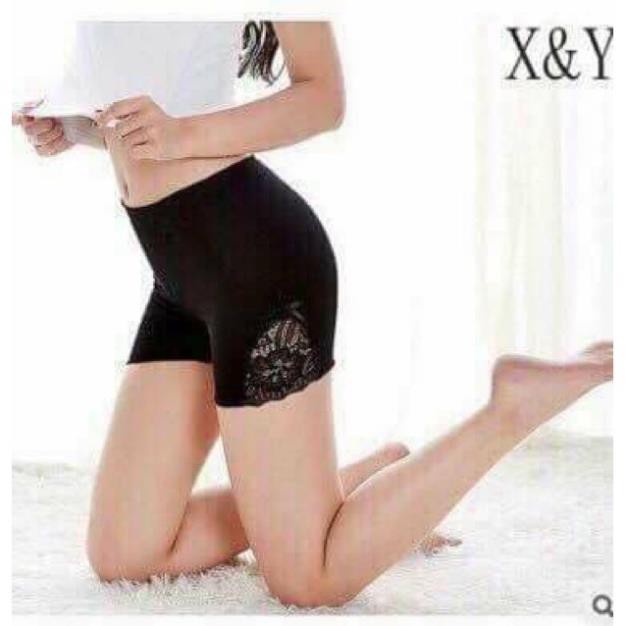 Quần đùi mặc trong váy cotton nâng mông đáp ren , có túi zip