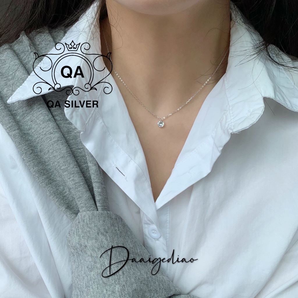 Dây chuyền bạc 925 mặt đá nhỏ giác cắt vòng cổ nữ tối giản S925 DIAMOND Silver Necklace QA SILVER NE181202