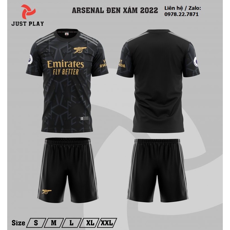 Bộ Quần Áo Bóng Đá Arsenal Sân Khách Đen 2022-2023