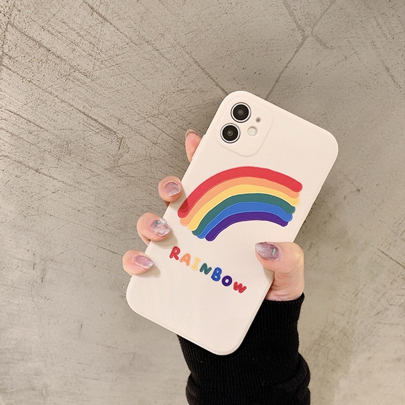 (SIÊU RẺ) Ốp lưng iphone màu kem cầu vồng rainbow 7plus/8/8plus/x/xr/xs/11/12/13/pro/max/plus/promax