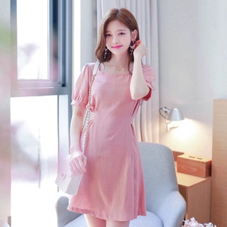 Đầm váy freesize hồng form ngắn thắt eo