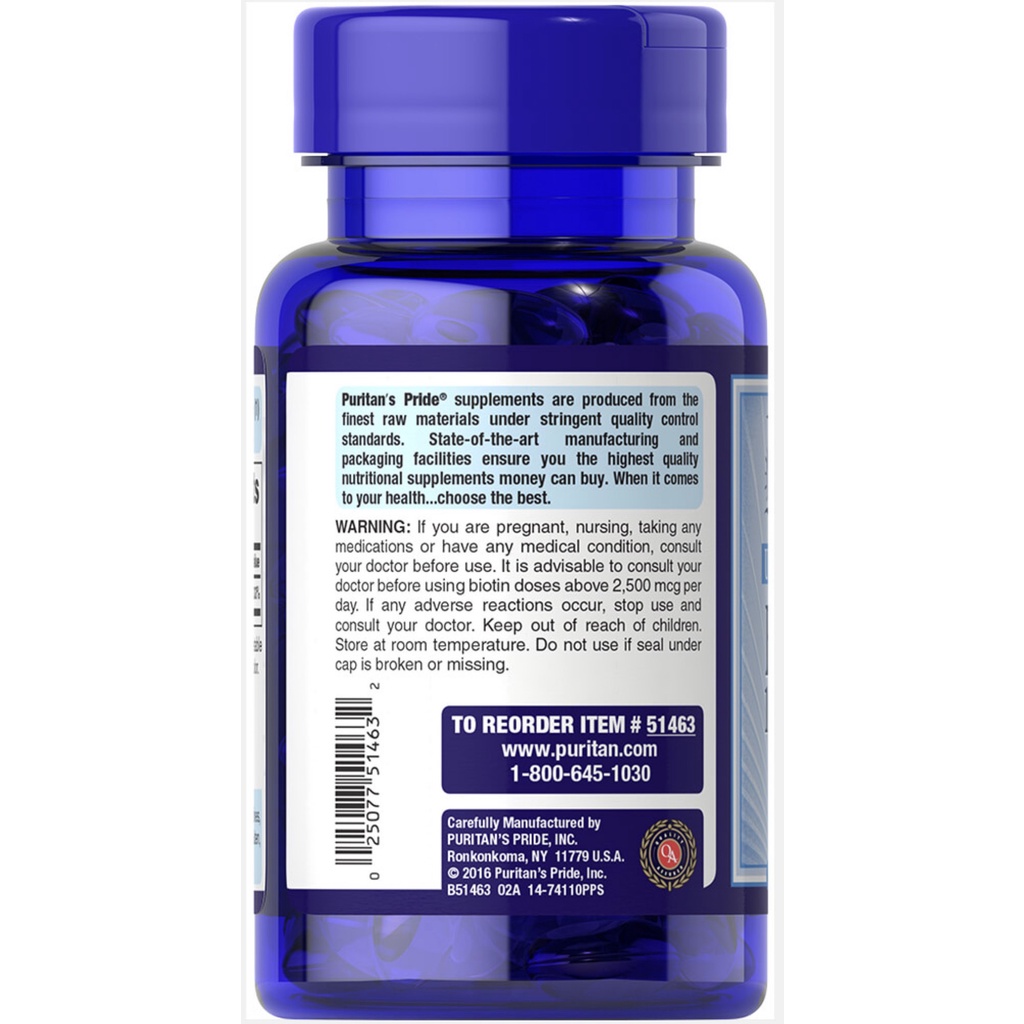 Viên uống mọc tóc, giảm rụng tóc Puritan's Pride Ultra Mega Biotin 10000 mcg 50 viên-100 viên