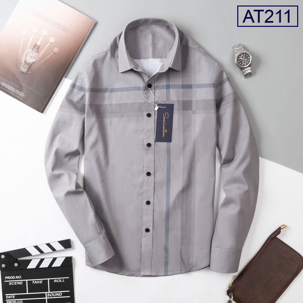 [HÀNG VIỆT NAM] Áo Sơ Mi Nam Công Sở Thương Hiệu ANTON Dài Tay Nâu Xám Kẻ Sọc Cotton - AT211 | BigBuy360 - bigbuy360.vn