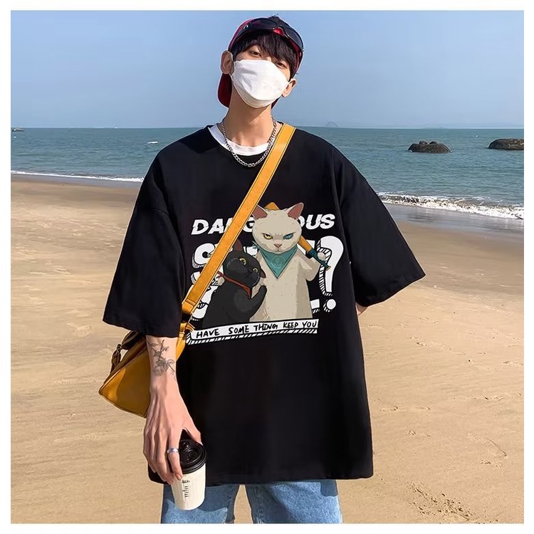 Áo Thun Ngắn Tay Dáng Rộng In Hoạt Hình Kiểu Hàn Quốc Thời Trang Mùa Hè Cho Các Cặp Đôi