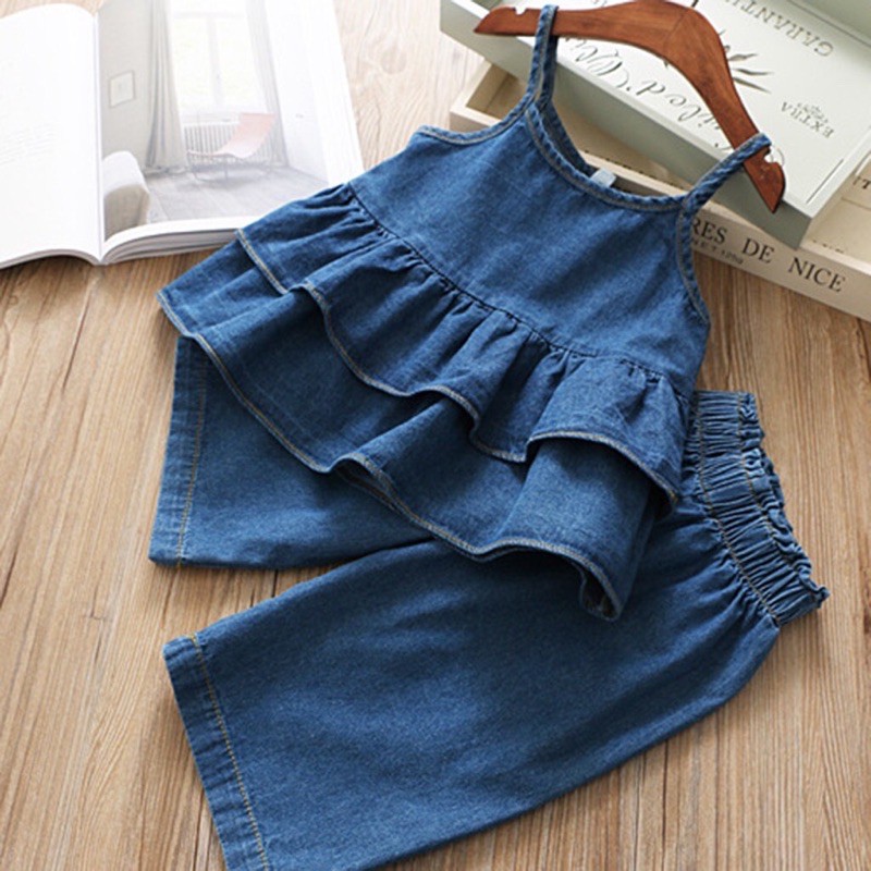 THANH LÝ SET ÁO 2 DÂY DENIM SIZE 130