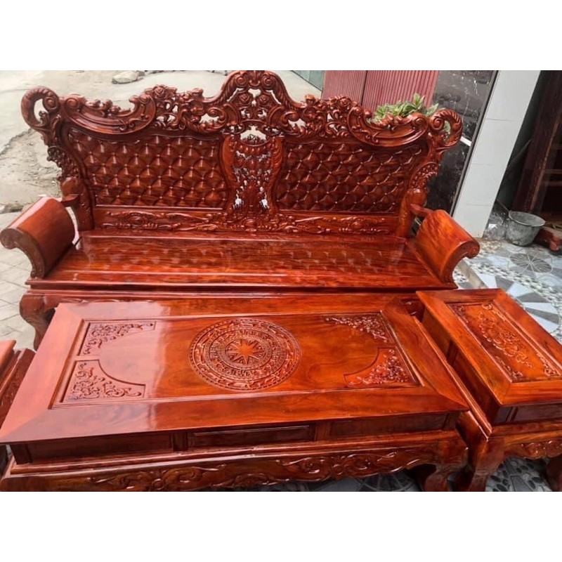 bộ bàn ghế phòng khách hoàng gia gỗ xà cừ( miễn ship)