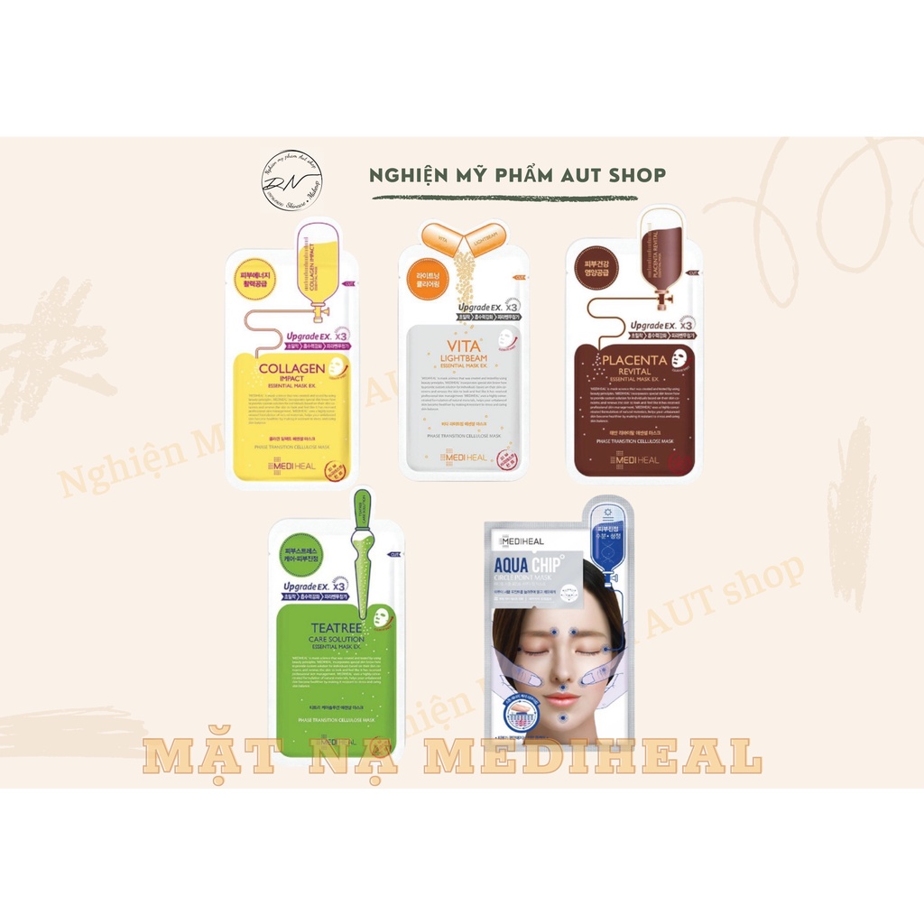 Mặt Nạ MediHeal Teatree - Collagen - Vita Lightbeam - Placenta Revital - Aqua Chip 24ml