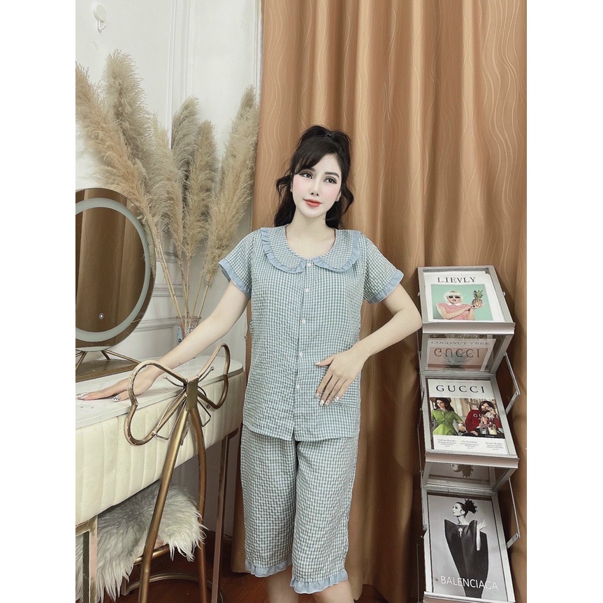 Bộ đồ bầu và sau sinh kẻ cổ ren chất đẹp, có khóa kéo cho bé ti BD194