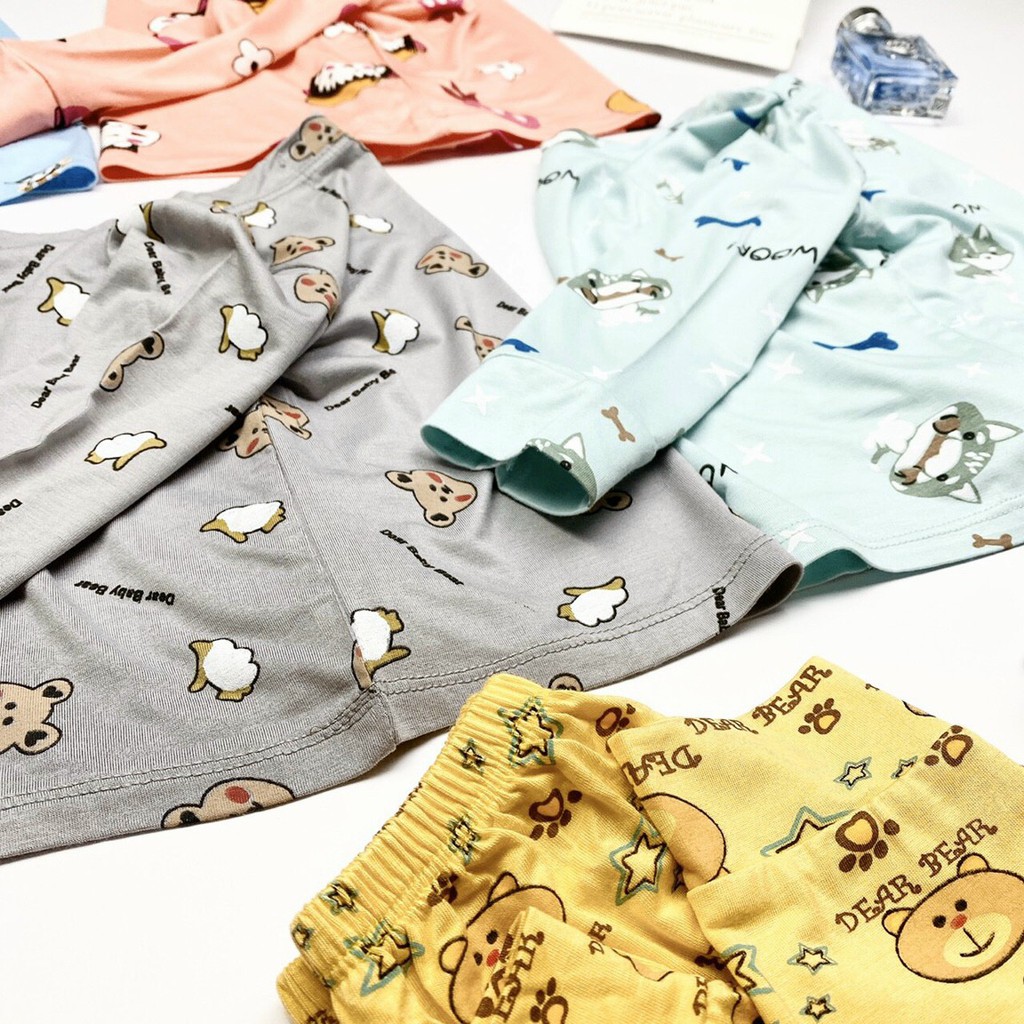 [HCM] Bộ quần áo thu đông trẻ em tay dài quần dài, Mẫu thú nhí cute, Cotton thun lạnh Minky Mom, vải Sài Gòn