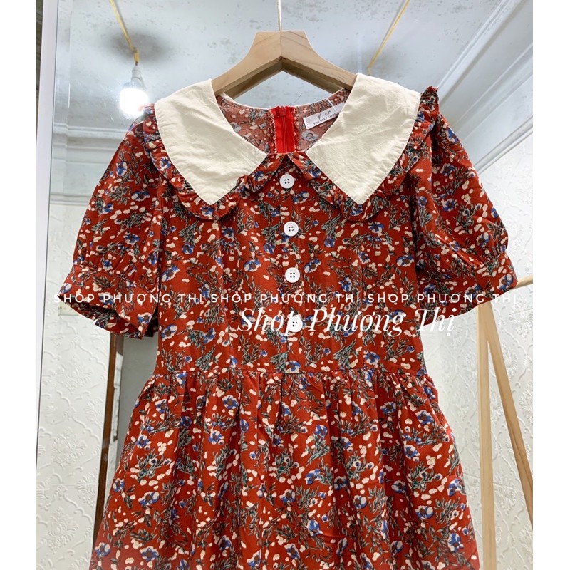 Váy hoa nhí pha cổ bèo sang chảnh - Đầm hoa vintage tiểu thư (hình thật/sẵn) | BigBuy360 - bigbuy360.vn