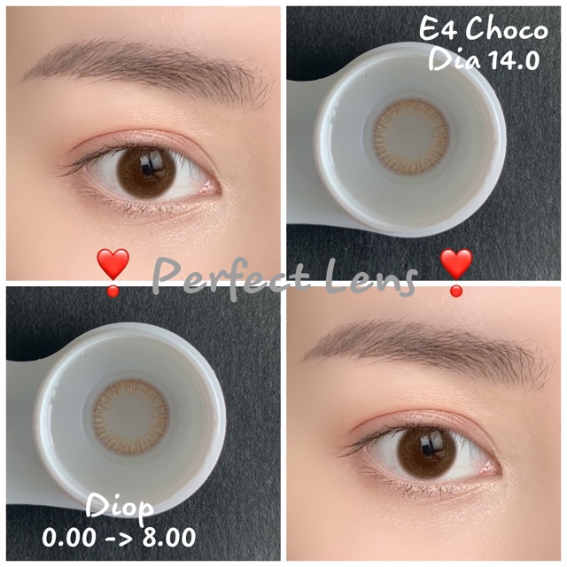 Lens Mắt , Kính Áp Tròng E4 CHOCO Có Độ Cận và Không Độ , DIA 14.0 ,Cho Mắt Nhạy Cảm Giá Sale