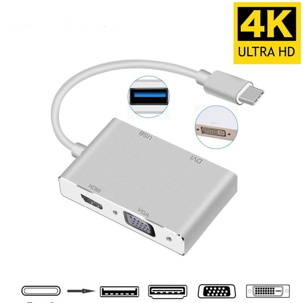 Cáp Chuyển Đổi 4 Trong 1 Usb 3.1 Type C Sang Hdmi-Compatible Vga Dvi