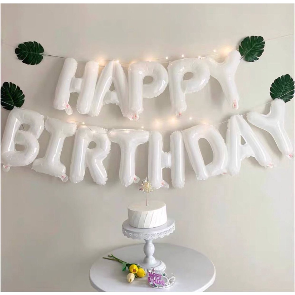 Bong bóng chữ Happy birthday màu trắng sữa, màu đen trang trí sinh nhật thôi nôi cho bé trai bé gái người lớn đẹp