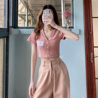 Áo croptop tay ngắn cài cúc BS chất Bozip TTS