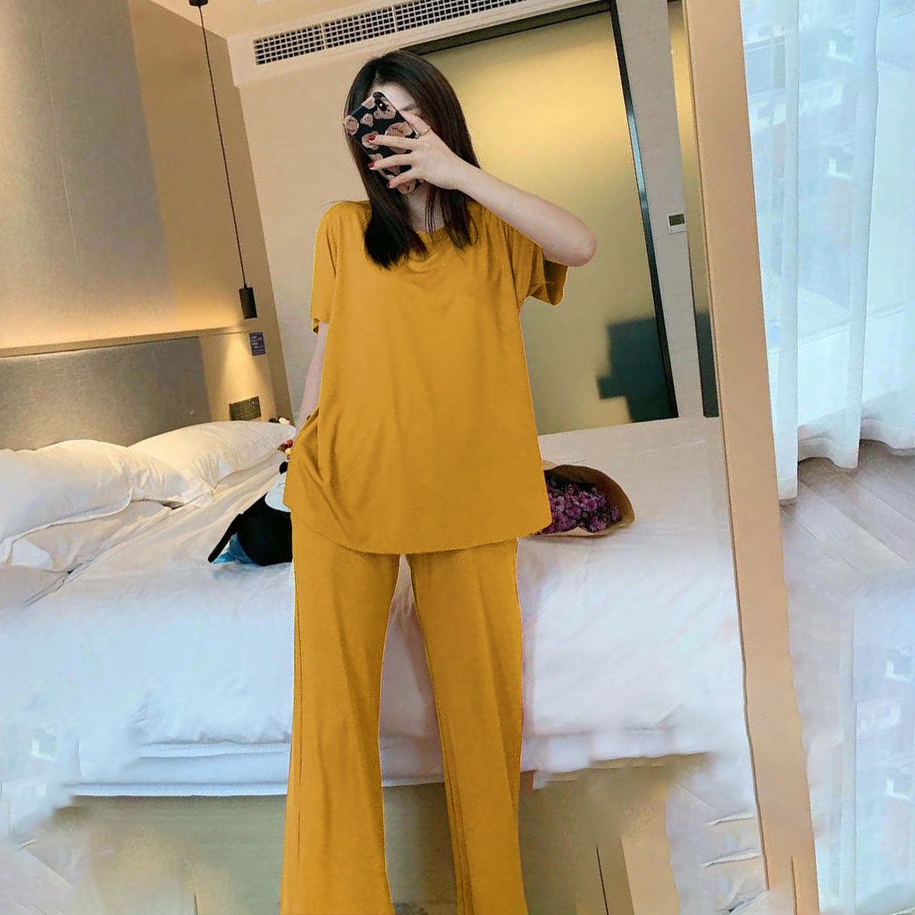 Bộ đồ nữ mặc nhà ICOTTON bộ quần ống rộng dáng xuông 100% cotton phù hợp mặc ở nhà, đi chơi