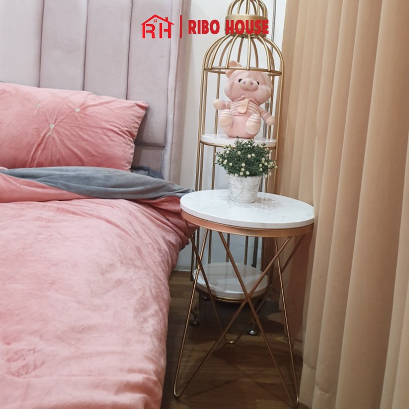 Bàn trà sofa mặt đá tròn vân mây RIBO HOUSE khung kim loại sơn tĩnh điện hình sao trang trí phòng khách phòng ngủ RIBO82