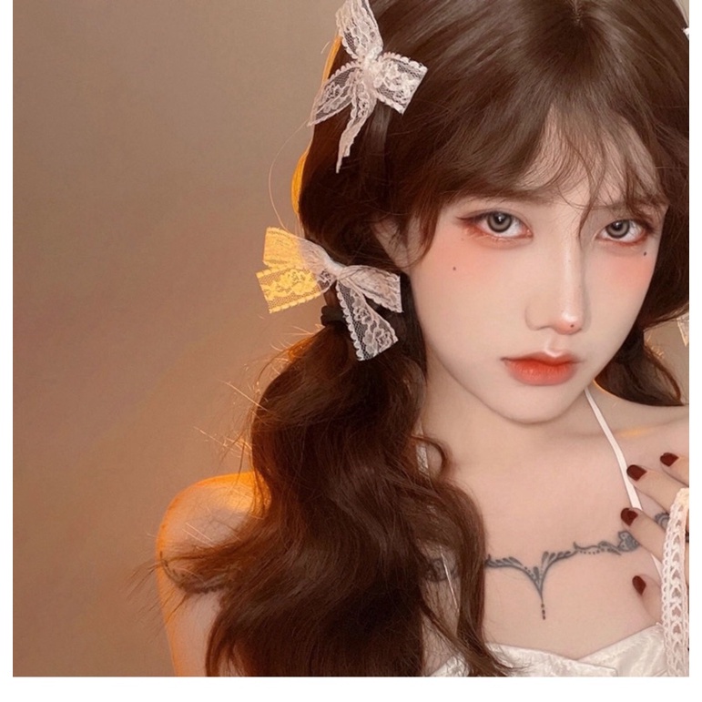 Kẹp tóc thắt nơ bằng vải ren màu trắng đơn giản dễ thương dành cho nữ